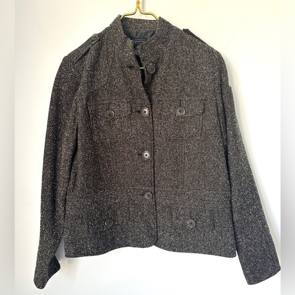 Relativity Black Brown Herringbone Military Button Front Jacket Coat Women’s XL - Picture 1 of 8
